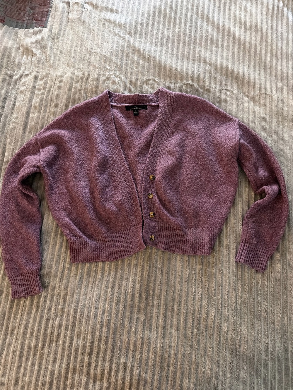 Love Tree Mauve Cropped Button-Up Cardigan